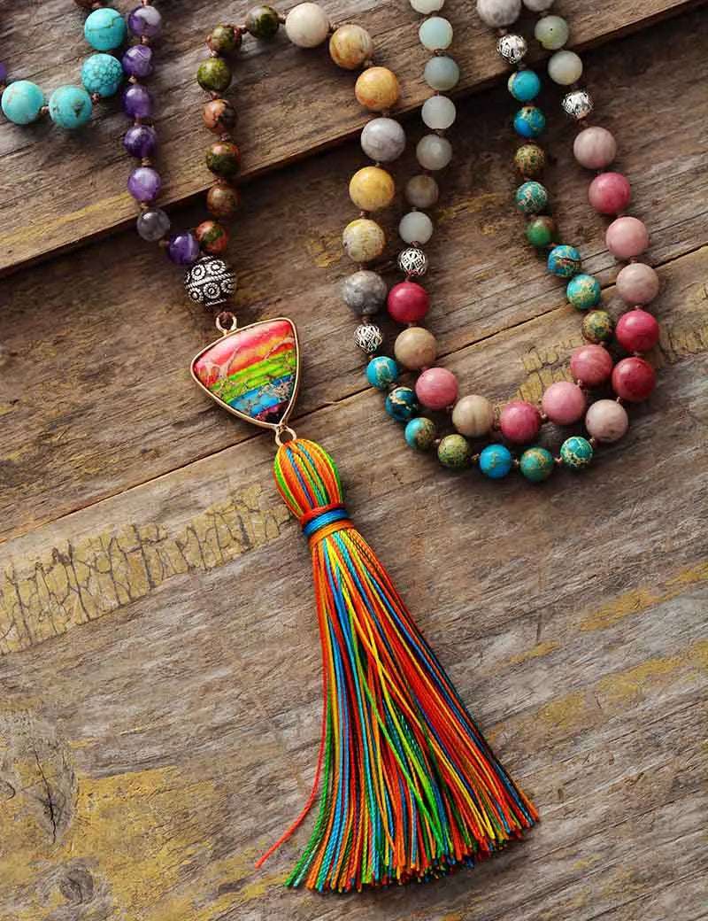7 Chakra Triangle Charm Tassel Necklace - Bela Fils BoutiqueNecklacesBela Fils Boutique